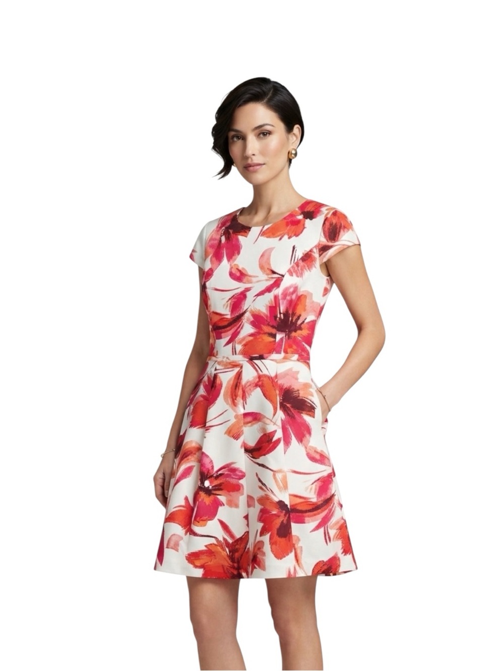 Vince Camuto Floral Dress in Red and Pink Size‎ 6 With Pockets